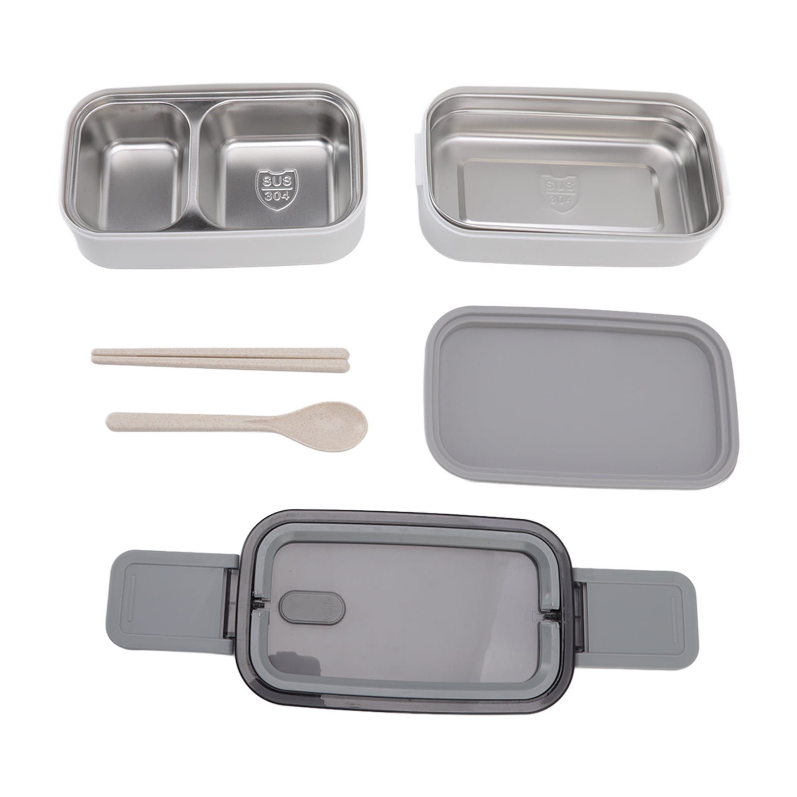 YAHHU 304 Stainless Steel Bento Box Double Layer Lunch Container, Microwaveable 3 Compartments Meal Prep Box with Chopsticks Spoon and Waterproof Tray, Leakproof Design (8.66 in / 22 cm)