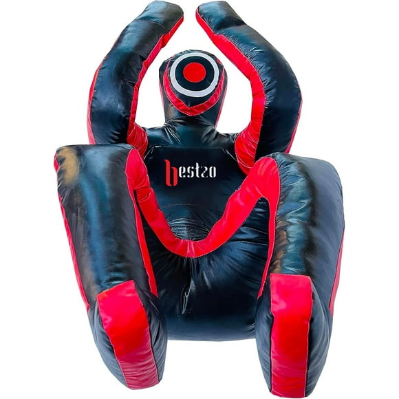 Bestzo Mannequin Grappin BJJ Lutte Mannequin Position Assise Judo Sac de Frappe Mannequin Brésilien JIU Jitsu Soumission Entraînement Auto-Défense Vinyle Noir Rouge 170cm Non Rempli