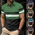 thumbnail image 4 of Men T Shirt Striped Button Tee Streetwear Short Sleeve Tops Summer Lapel Shirt, 4 of 11