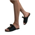 thumbnail image 5 of JeashCHAT Slip On Slide Sandals for Women New Bow Flat Shoes Women's Slippers Wear Casual One-line Women's Sandals (Black), 5 of 6