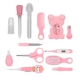 thumbnail image 2 of Kit de cuidado de la salud para bebés Tijeras Cortaúñas Pinzas Cuchara para comer Termómetro Peine Kit de cuidado infantil para bebés Rosa, 2 of 15