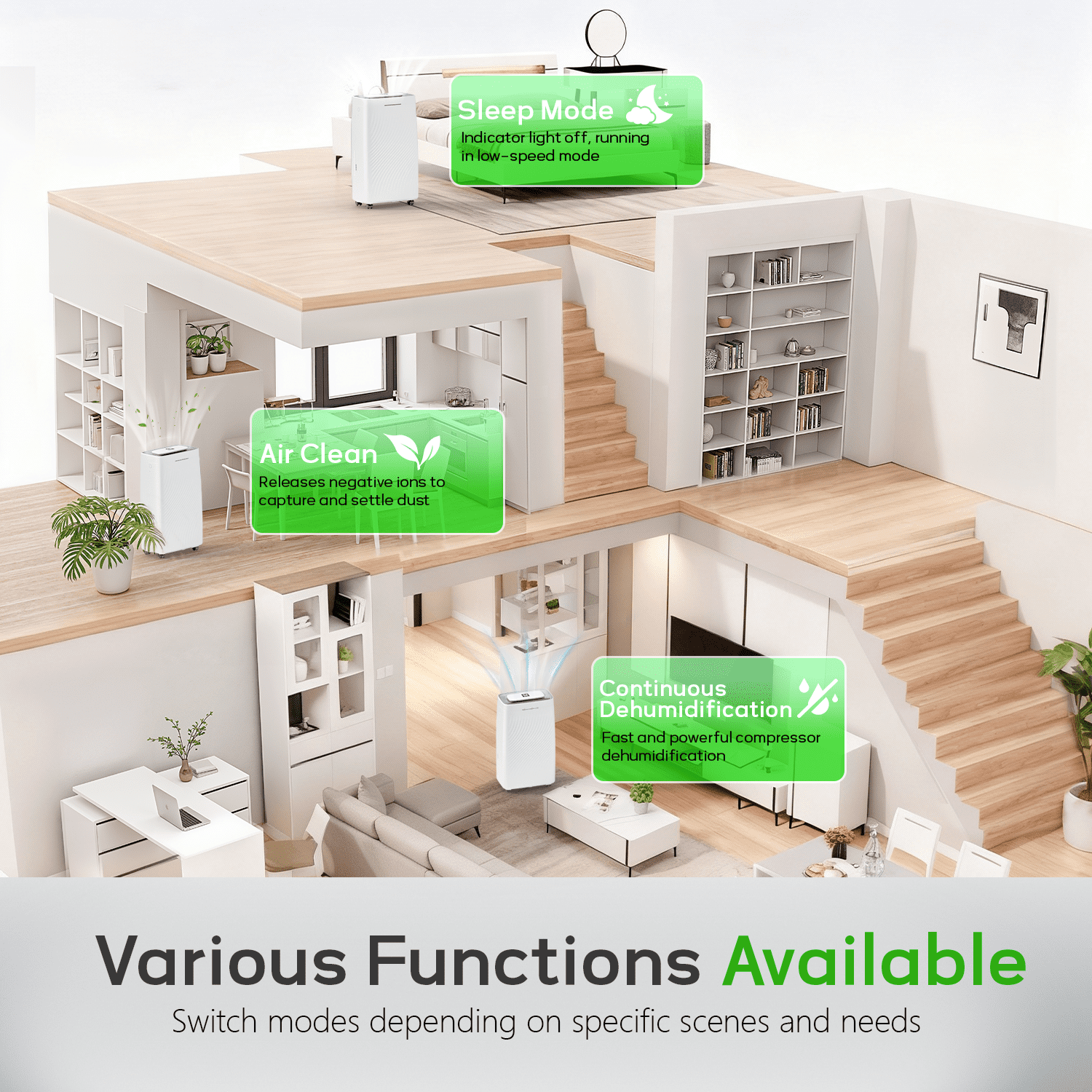Patiosunny 19-Pint (DOE) , Max 80 Pints/D Multi-Function Dehumidifier,  5500 Sq.Ft Coverage Area , Automatic Defrosting, 24H-Timer, with Drain Hose, Suitable for Large Rooms and Underground Garages