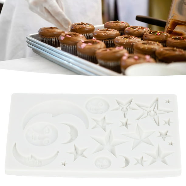Molde de fondant de silicona, moldes de silicona antiadherentes con resistencia al calor ampliamento utilizada. Cara de Luna de Estrella para pastel para chocolate para fondant