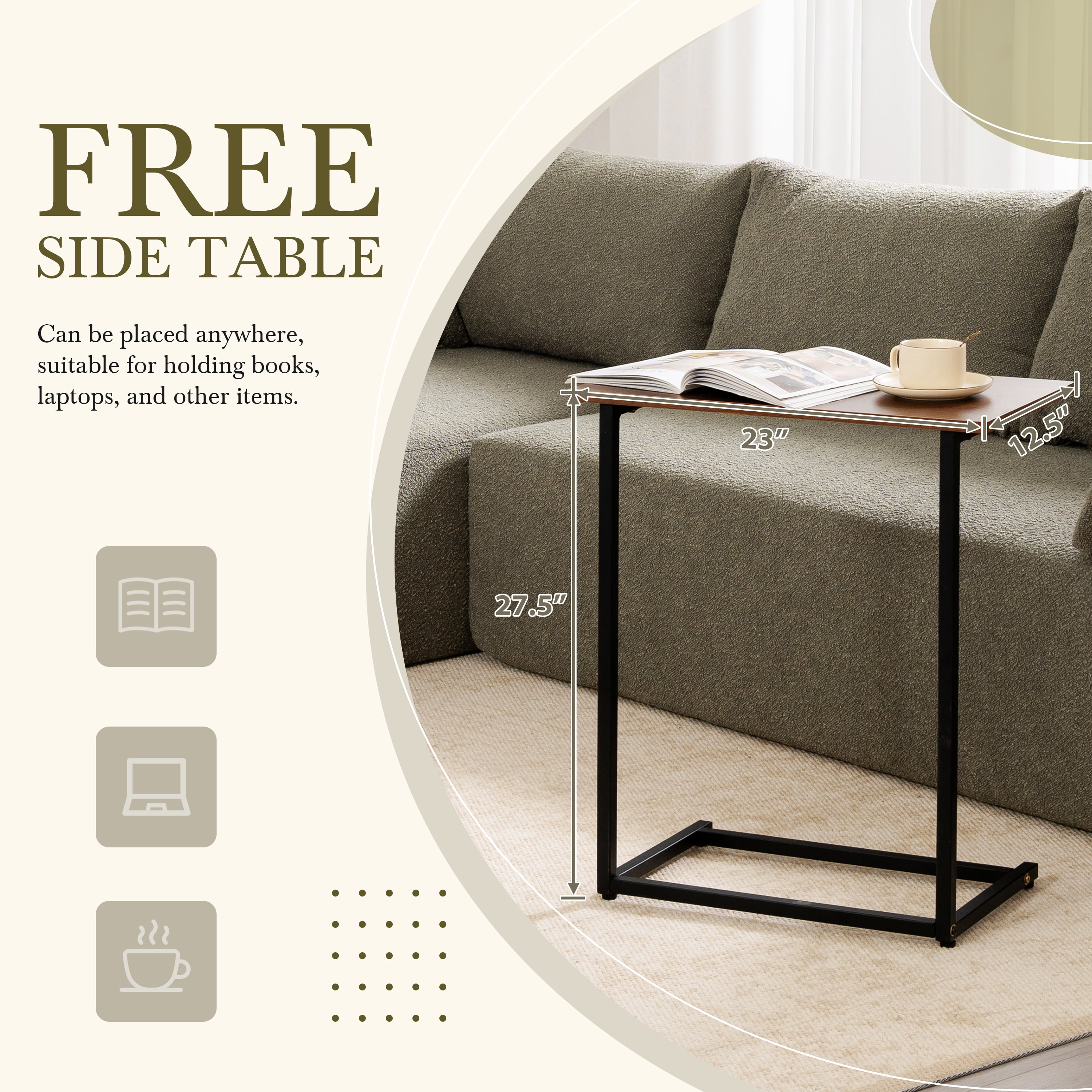 Sectional Sofa, Modular Couch, L-Shaped Fully Compressed with Free Side Table and 2 Pillows, No Assembly Required, Wrinkle-Resistant Boucle Fabric for Living Room, 112 Inch, Grayish Green