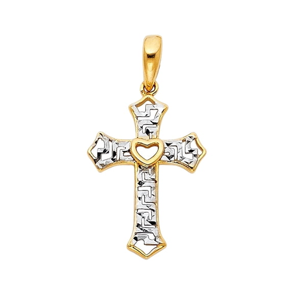 14K 2T Cross Religious Pendant | Two Tone Gold Charm Pendant for Necklace Chain | Jewelry Gift for Men Women | 24 x 12 MM | 1.3 grams
