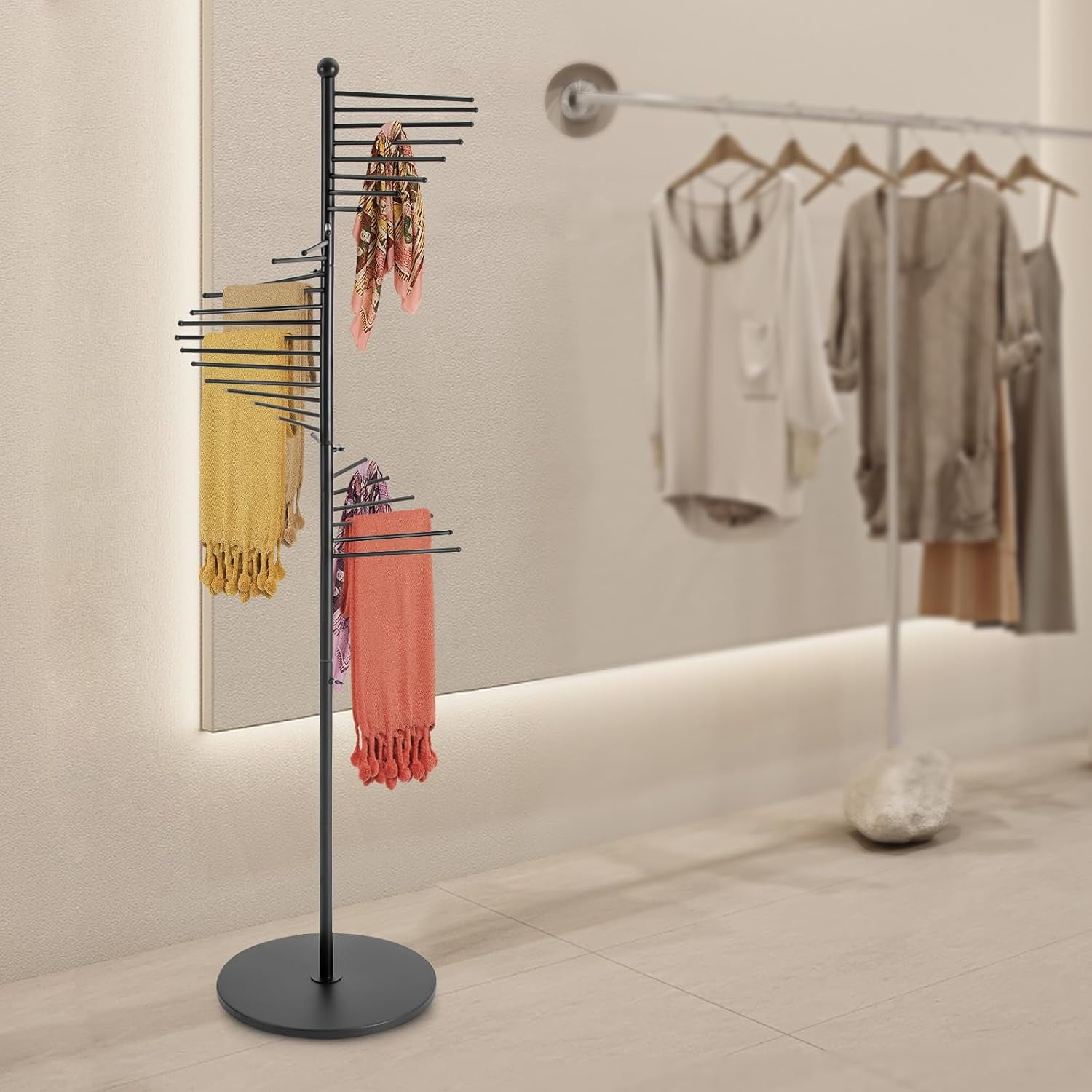 Spiral Scarf Display Rack - Versatile Clothing Store & Home Display for Scarves, Ties, Bras, Belts, Bathing Suits, and Pants Hanger, Spiral Design Organizer