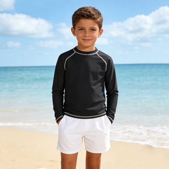 UQJfacai Boys Rash Guard Long Sleeve Quick Dry UPF 50 UV Swim Shirt Surf Fishing Sun Protection Water Shirts for Kids 4-12 Years