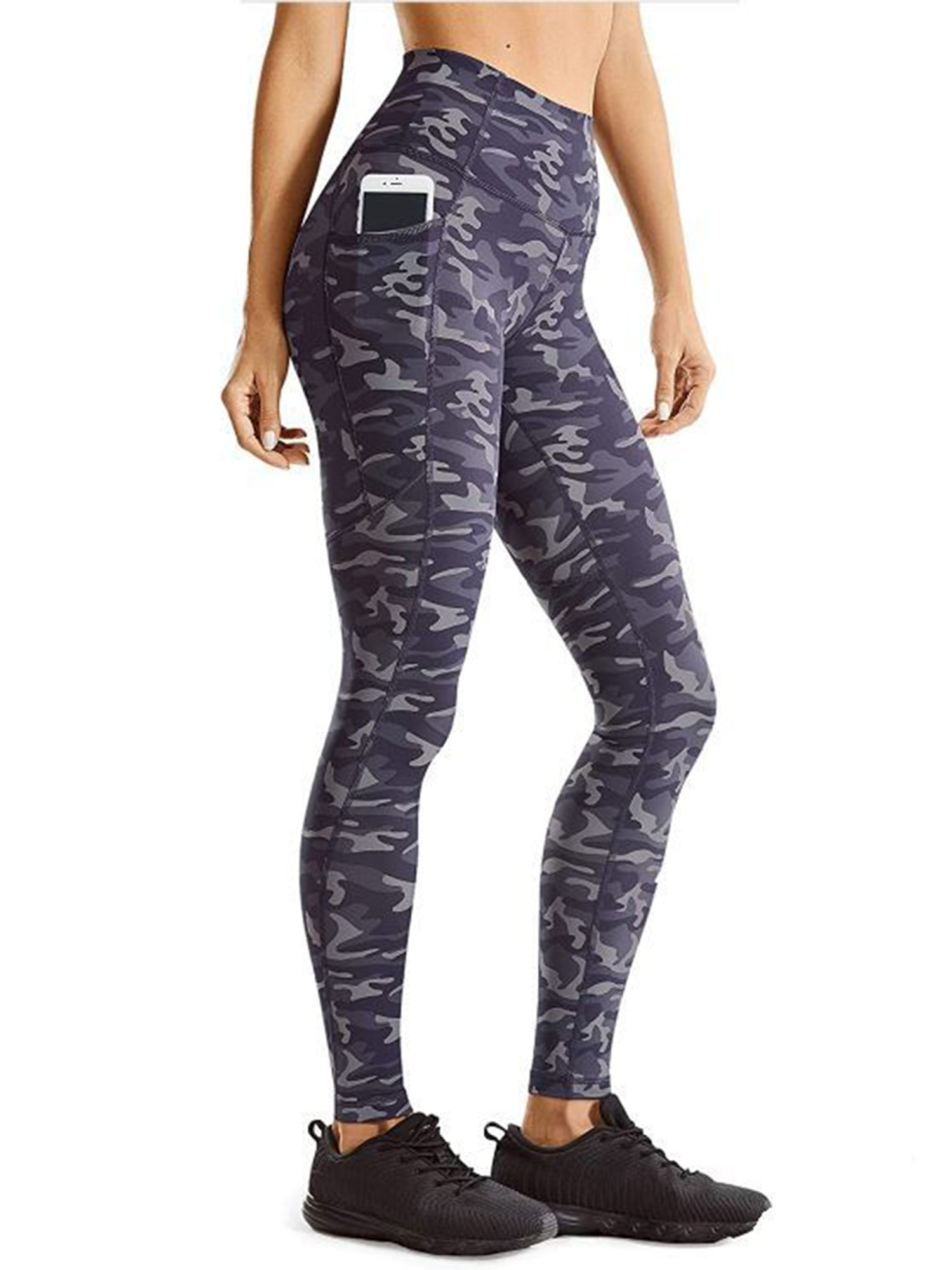 DEMOZU Womens High Waist Camo Yoga Pants Pattern Running Hiking Workout Gym Compression Leggings with Pockets