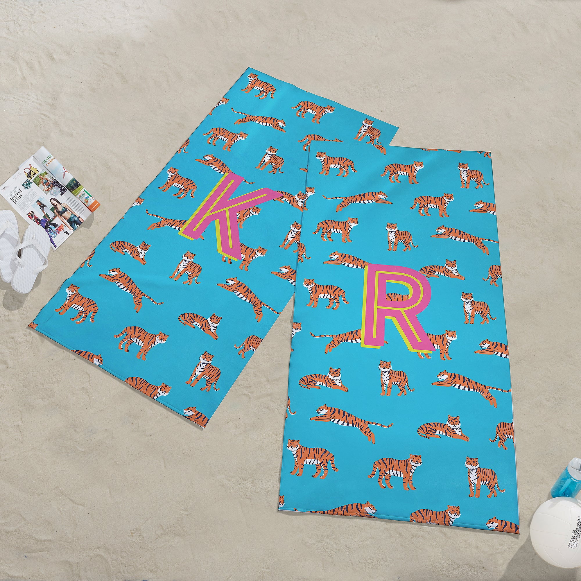 Personalization Mall Tiger Print Initial 30x60 Beach Towel, R