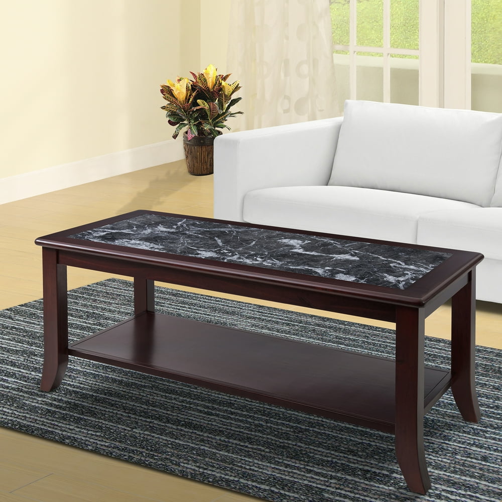 GranRest Marble Top Coffee Table, Black / Dark Brown - Walmart.com ...