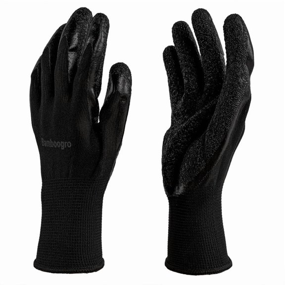 Bamboogro Nylon Safety Work Gloves - Knit Wrist, Latex Nitrile Coated - 8 Pairs, Large, Black