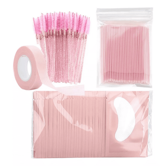 Kit 100 Microbrush + 50 Parches Hidrogel + 50 Cepillos 1 Cinta, 50 Parches Curvos, Rosa
