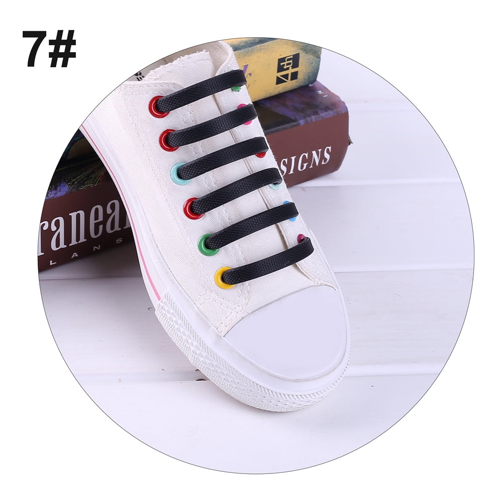 Adults Easy No Tie Rubber Shoe Laces Colored ShoeLaces Trainers Snickers Kids 