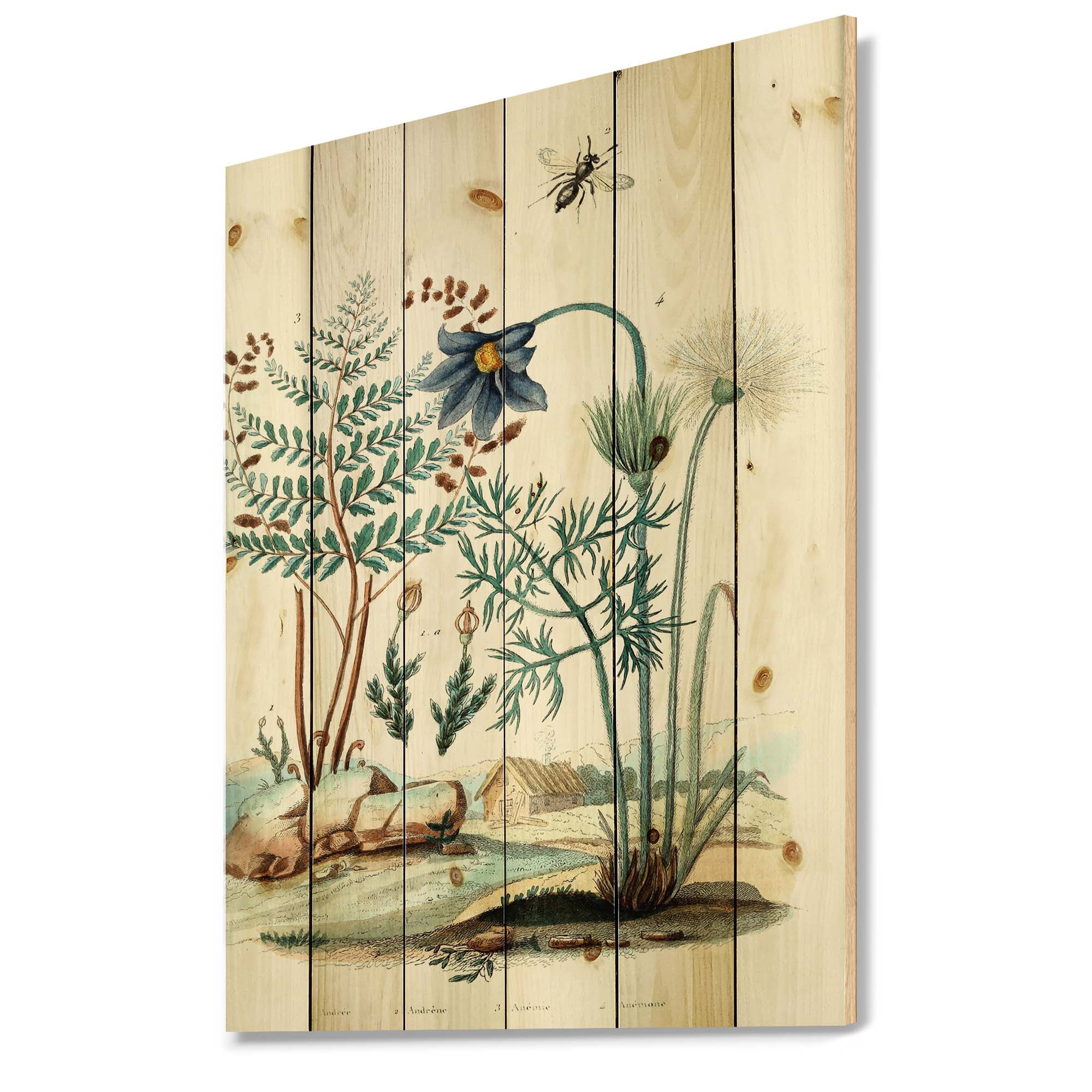 Designart 'Ancient Ancient Countryside Animals' Farmhouse Print on Natural Pine Wood