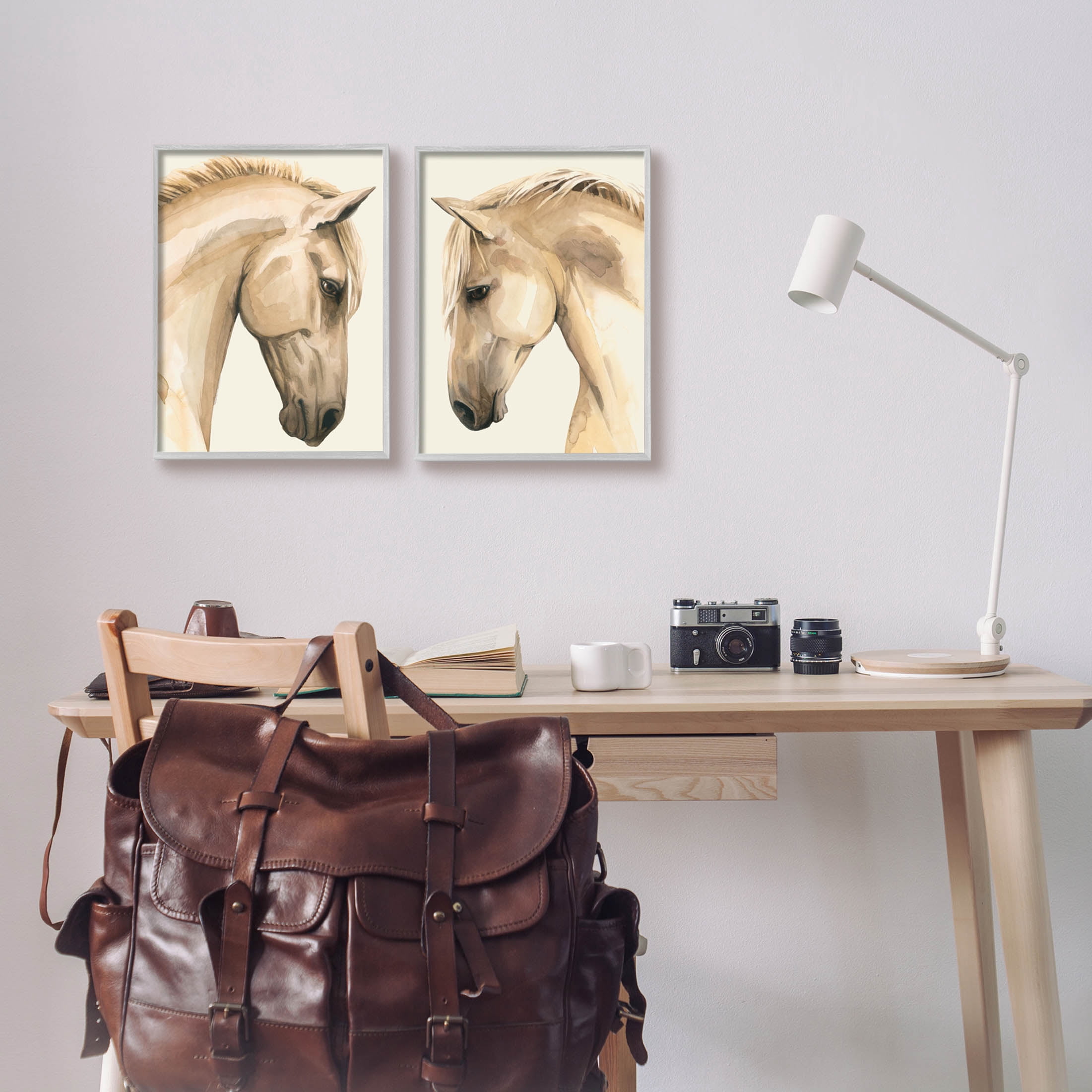 Stupell Industries Stoic Farm Horse Portrait Graphic Art Gray Framed Art Print Wall Art, Set of 2, Design by Grace Popp