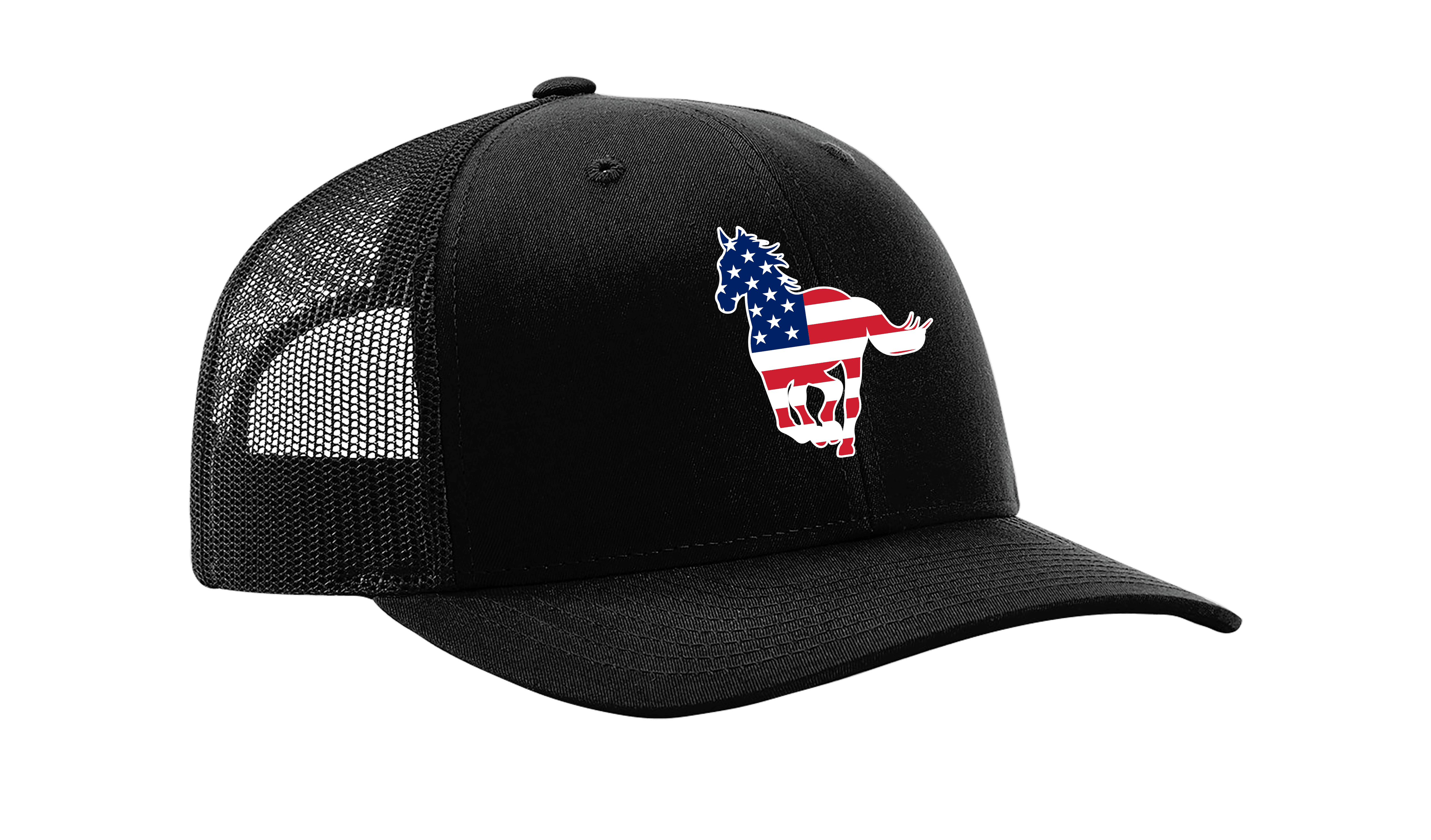 Heritage Pride Embroidered American Flag Filled Farm Animals Patriotic Mesh Back Trucker Hat Cow and Calf ArmyBlack