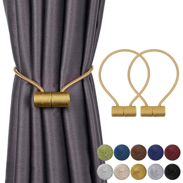 Magnetic Curtain Tiebacks Curtain Clips Rope Rear Curtain Holders Buckles Curtain Binder Curtain Holders for Home Decoration Cafe Office 2 Pieces Golden