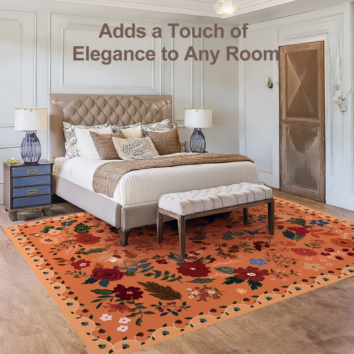 Sanmadrola Area Rugs for Living Room Rug 6x9 Machine Washable Non Slip Floral Vintage Low Pile Large Rugs for Living Room, Bedroom, Farmhouse, Dining Room,Kitchen Entryway Bathroom Office