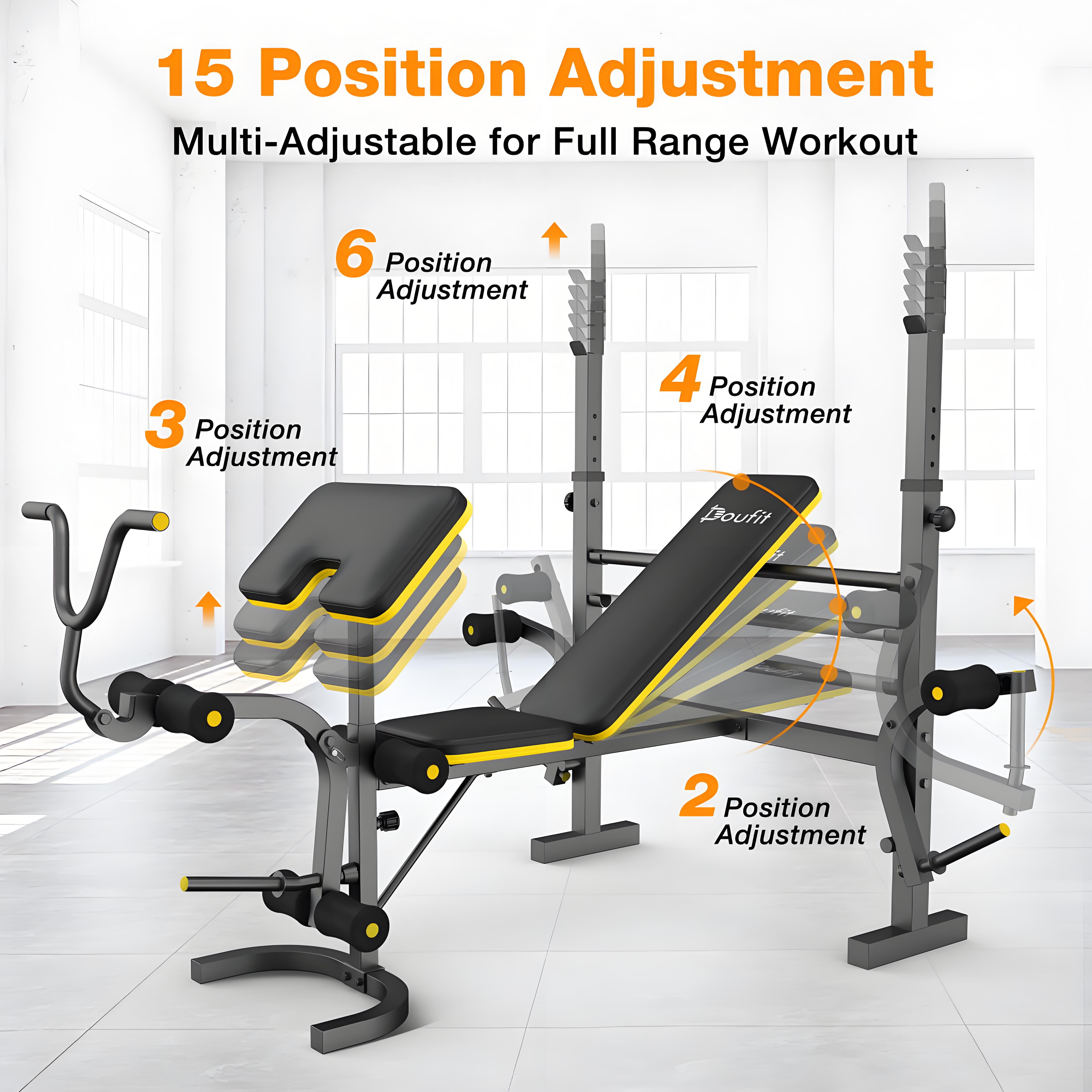 Doufit 6 In 1 Adjustable Weight Bench 660lbs with Squat Rack Leg Trainer Foldable for Home Gym Walmart