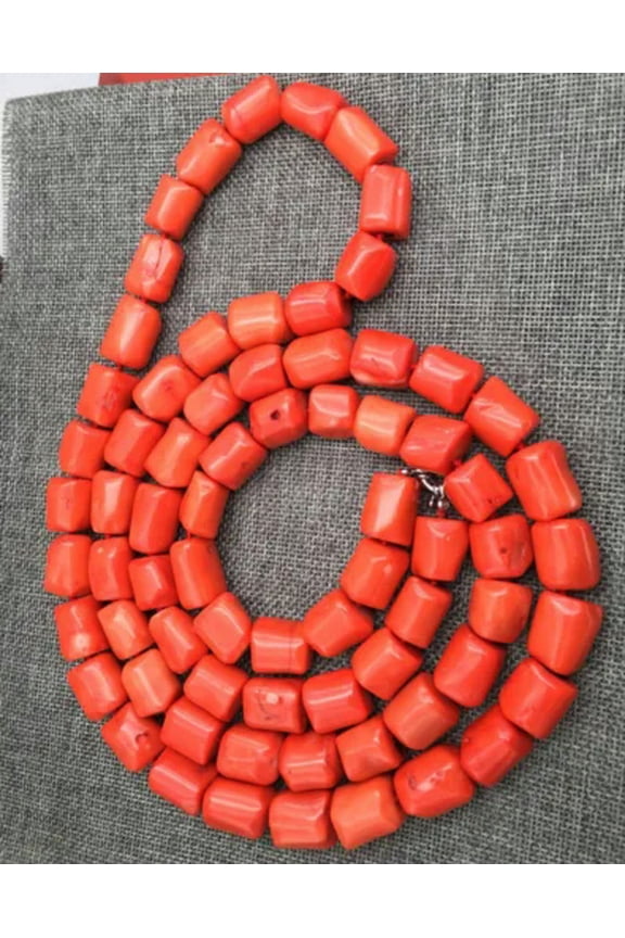 Natural Orange coral 14-16mm irregular bead necklace chain gemstone 18-36"-18