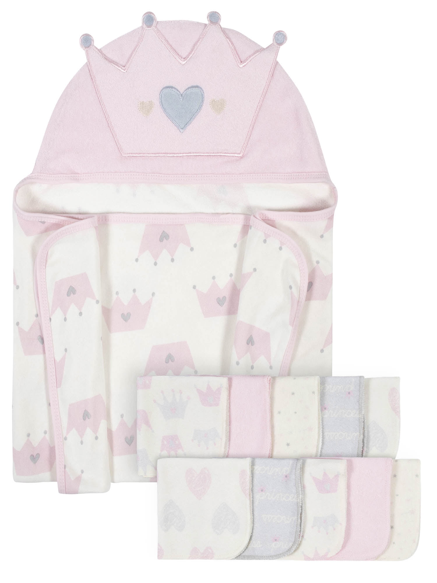 Gerber Organic Hooded Bath Wrap and Washcloths Bundle, Pink Princess ...