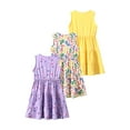 thumbnail image 3 of Fdqin Girls Dresses 3Pcs Floral Print Swing Sundress Sleeveless Cute Summer Midi Dresses Casual Kids Tank Dresses Purple Colorful Yellow 4-5 Years, 3 of 7