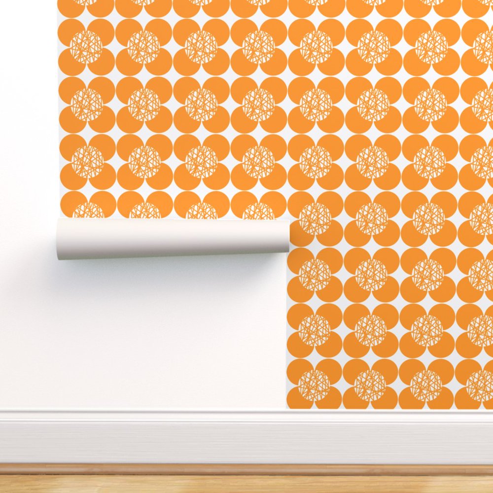 Peel-and-Stick Removable Wallpaper Mid Century Modern Orange White