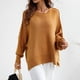 thumbnail image 4 of Ronda Masajeadores de cuello lado split suéter moda suelta manga larga Jumper Top para otoño invierno amarillo S, 4 of 8