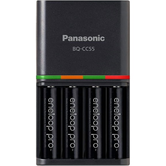 Panasonic K-KJ55K3A4BA Advanced 4 Hour Quick Battery Charger with 4AAA Eneloop Pro High Capacity Rechargeable Batteries