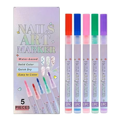 5 Colors Nail Art Pens Set,Diy Nail 𝐀rt Graffiti Pen, 𝐍ail 𝐀rt Markers for Gel 𝐍ails, for Arts Drawing Painting (1 set)