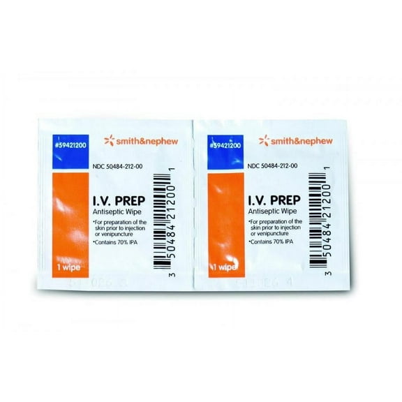 IV PREP Antiseptic Wipes, Isopropyl Alcohol, 70% Strength, 2 Inches x 2 Inches, Sterile, 50 Count