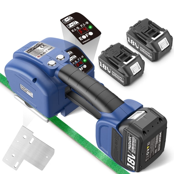 SWANSOFT Electric Strapping Machine for 0.55"-0.63" PP/PET Straps, Automatic Banding Tool with Digital Display and Two 18V 5000mAh Batteries