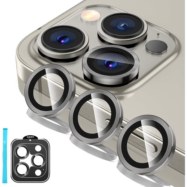 PINHEN for iPhone 15 Pro/iPhone 15 Pro Max Camera Lens Protector, 9H Tempered Glass Camera Cover Screen Protector, Metal Individual Ring for iPhone 15 Pro Max 6.7 inch iPhone 15Pro 6.1 inch