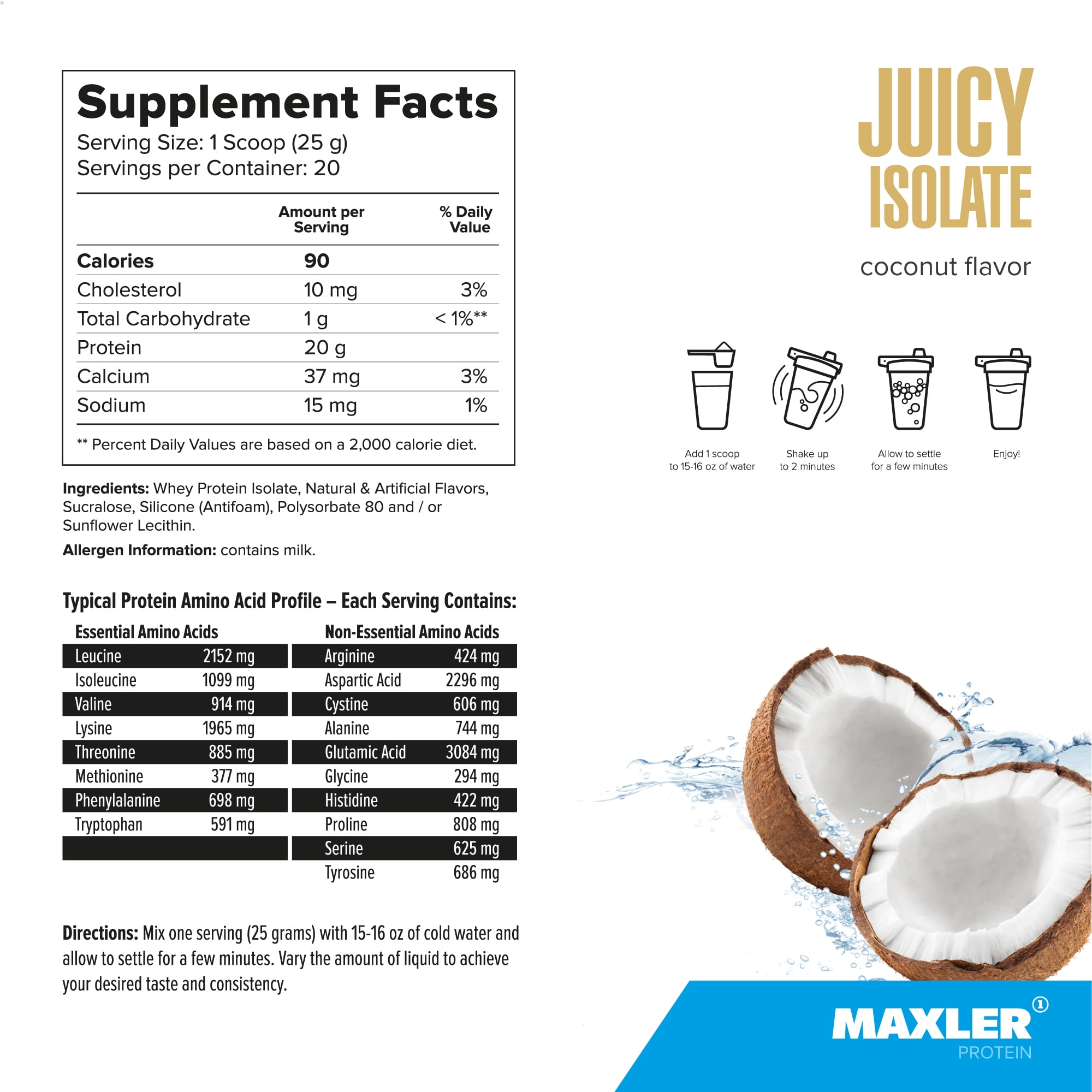Maxler Juicy Isolate Protein Powder - Clear Whey Isolate - Coconut 1.1lb (20 Servings)