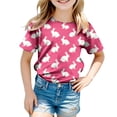 thumbnail image 5 of Hessimy Girls Lace Short Sleeve T Shirts Kids Summer Crewneck Tunic Tops Curved Hem(Hot Pink,10-11 Years), 5 of 6