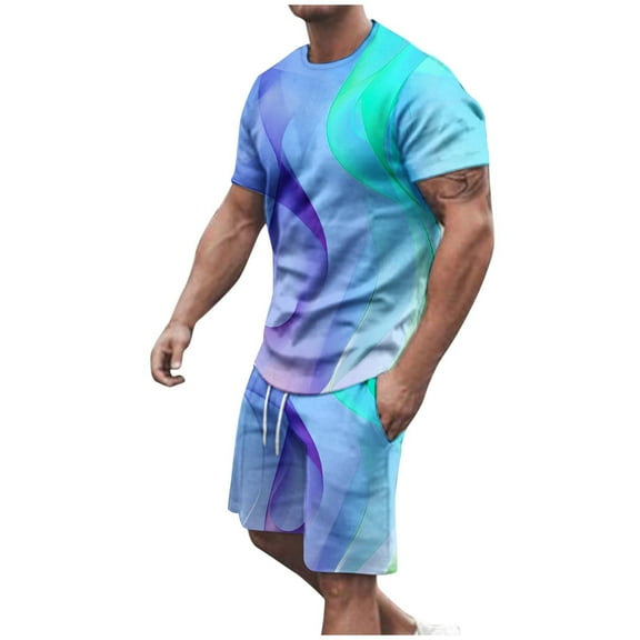 Taqqpue Men's Summer Short Sleeve T-Shirt & Shorts 2 Piece Outfits Printed Plus Size Casual Sports Athletic Jogging Sets S-5XL