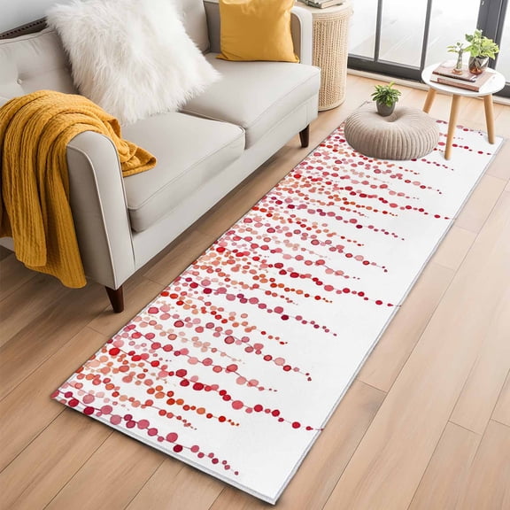 Red Polka Dots 2'x6' Runner Rugs for Hallway Kitchen Bedside Non Slip Washable, Vintage Abstract Art Watercolor Entryway Rug Runners with Rubber Backing, Long Carpet Runner for Laundry Room