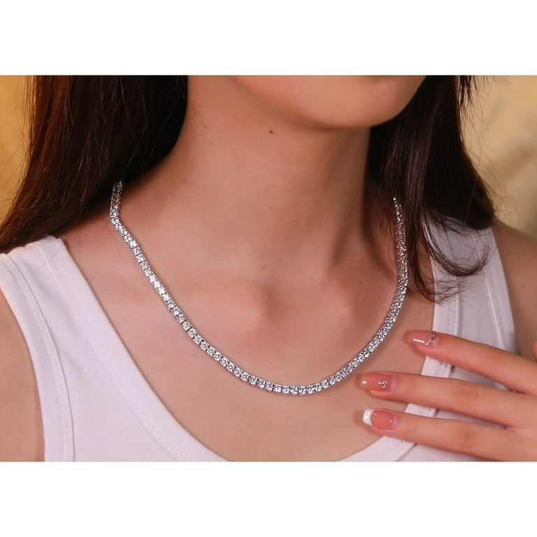 Moissanite Tennis Necklaces for Women|4MM Simulate Tennis Chain|4