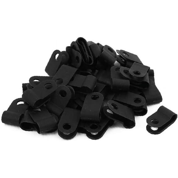 50Pcs Nylon R Type 3/16" 5.3mm Cable Cord Wire Clamp Clip Fastener Black(Nylon R tipo 3/16' 'da 5,3 mm Nylon RCA Morsetto fermacavo