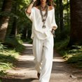 thumbnail image 2 of Floleo Women Solid Off Shoulder Batwing Sleeve Loose Top High Waist Draped Wide Leg Pants 2 Piece Boho Vacation Matching Outfit Set, 2 of 8