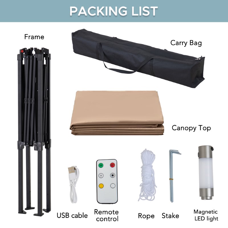 SUNJOY 8' x 5' Grill Gazebo Double Tiered Outdoor Gazebo Standing-Height Canopy with Magnetic LED Light, Adjustable Ceiling Height, for BBQ,Picnics, Outdoor Events, Brown