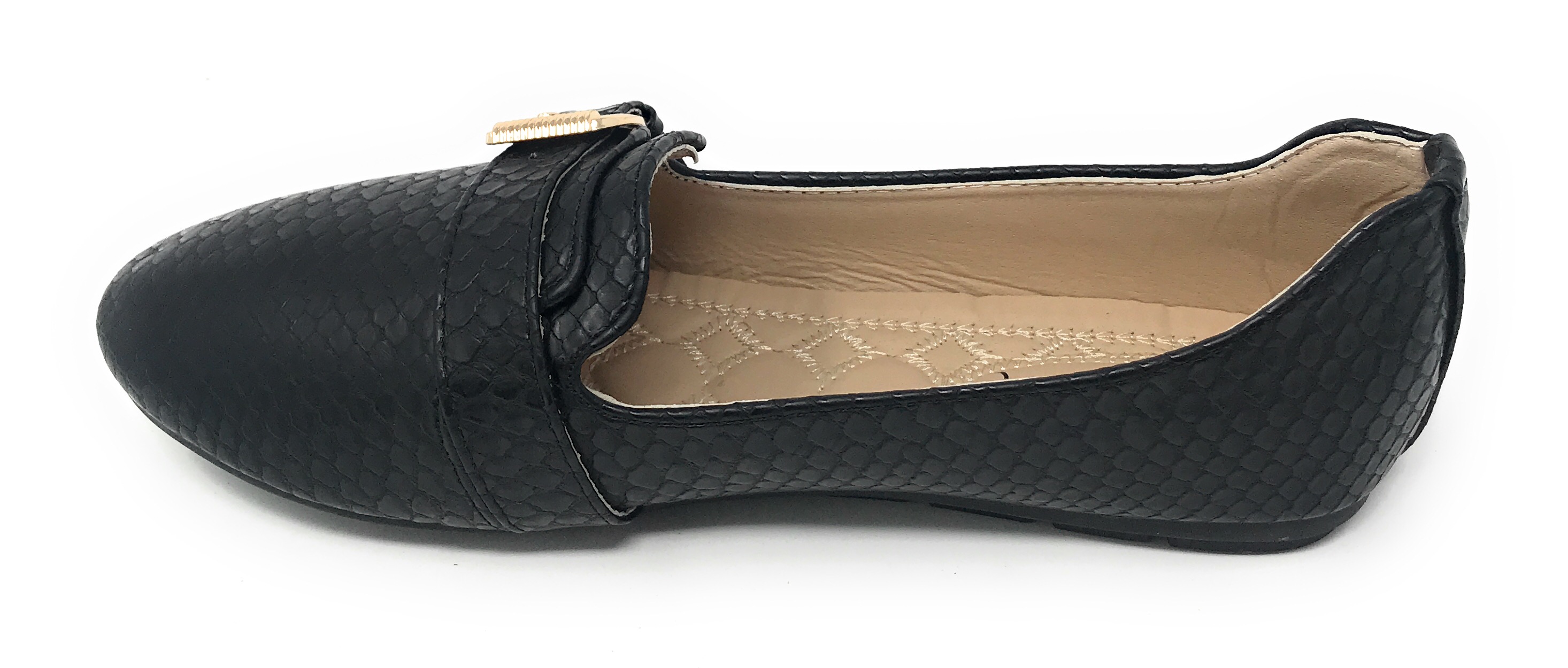 Victoria K Women's Faux Snake Skin With Gold Buckle Ballerina Flats