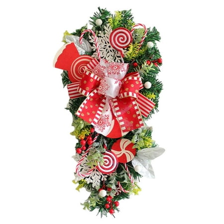 

Linyer PVC Christmas Candy Cane Wreath Portable Replacement Xmas Themed Office Bar Club Restaurant Shop Door Pendant Accessories