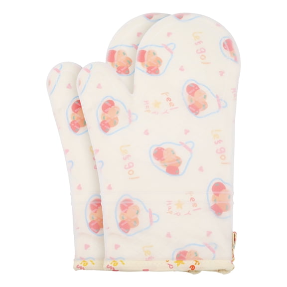 Unique Bargains Heat Resistant Waterproof Cooking Gloves Set of 2 Beige 11.6x7.3inch