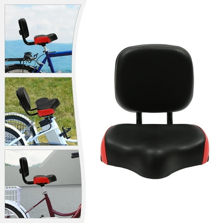 Peakora Oversized Universal Backrest Bike Seat 11*9.44*2.75in Bicycle Tricycle Saddle Seat with Back Support Wide Bike Padded PU Cushion Saddle Universal Saddle Replacement for Tricycle Black&red