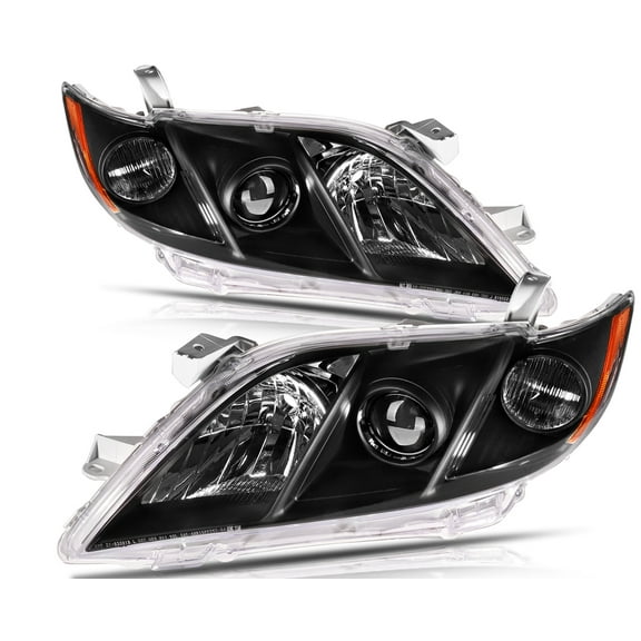 SCITOO TO2518105 8117006202 Headlight Assembly Fit For 2007 2008 2009 Toyota Camry Headlamp in Black Housing Amber Reflector Clear Lens