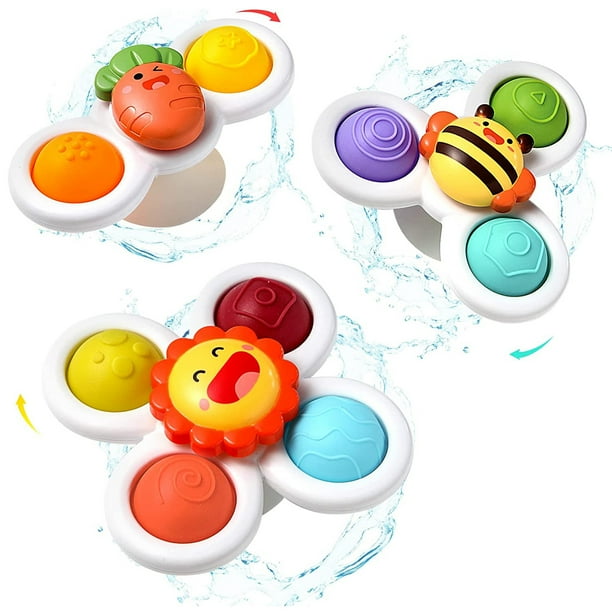 3 Pcs Suction Cup Spinner Toys, Suction Cup Bath Toys For Babies, Sensory Toys Early Education Toys Bathtub Toy Dining Chairs Toys, Birthday Gifts For Baby Boy Girl, Spinning Toys For Toddlers 1-3