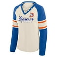 thumbnail image 2 of Women's Fanatics Cream/Royal Denver Broncos Hometown Gridiron Hero Raglan Lace-Up V-Neck Long Sleeve T-Shirt, 2 of 3