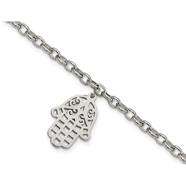 Stainless Steel Hamsa Charm Link Bracelet (7 Inches)