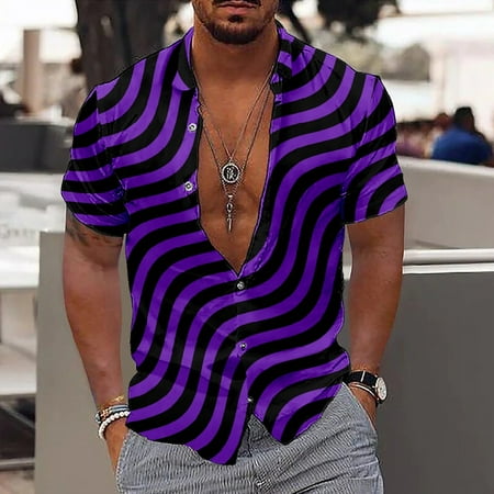 

KDJ Mens Casual Graphic Printed Short Sleeve Shirt Beach Party T Dress Up Blouse